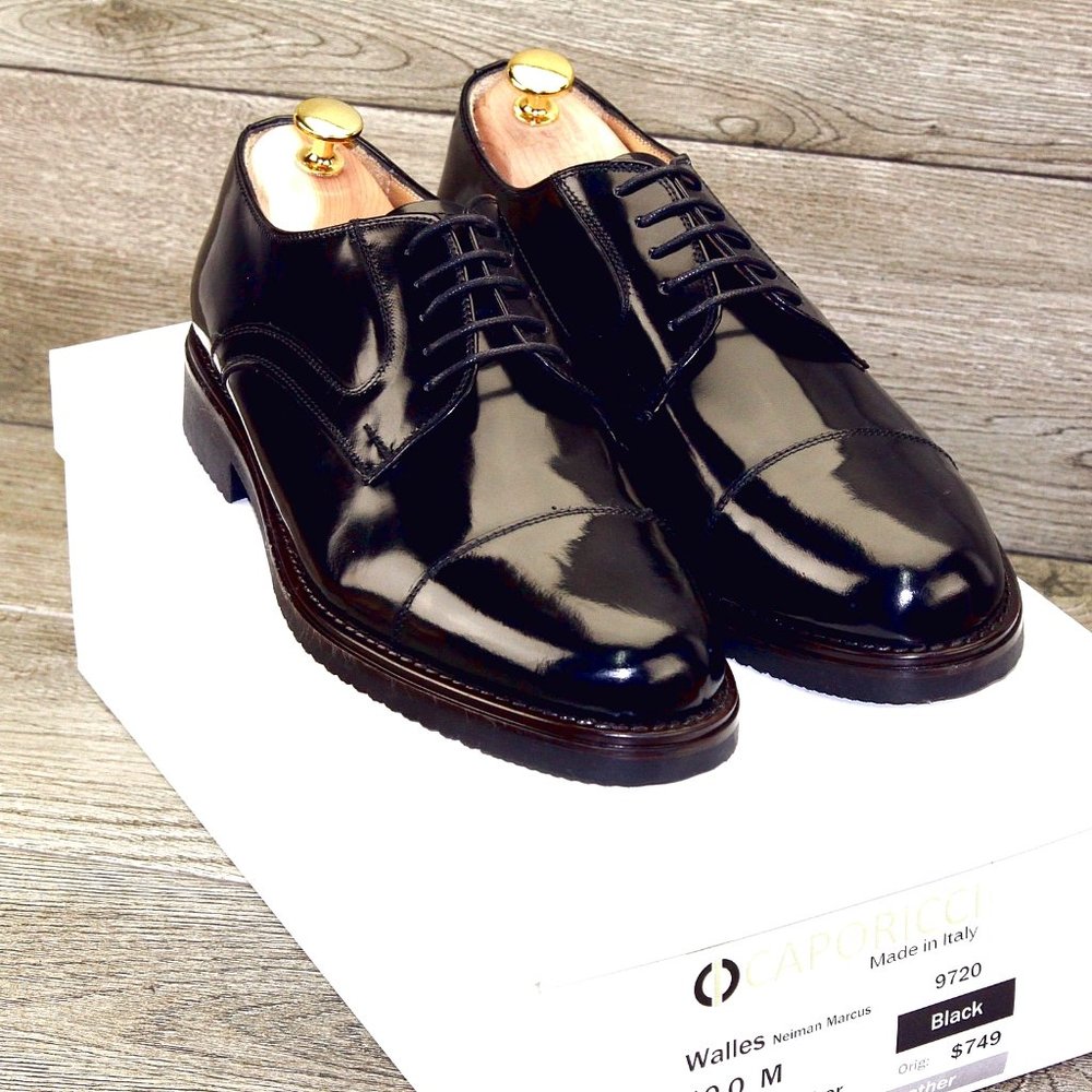 *NEW* $779 Caporicci Abrasivato 10 M Italian Patent Calfskin Tuxedo * new Trees